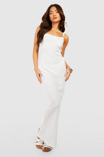 One Shoulder O Ring Textured Maxi Dress cream