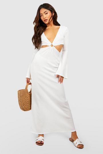 O Ring Flare Sleeve Cut Out Maxi Dress white