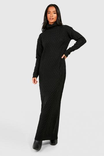 Petite Cable Turtleneck Maxi Sweater Dress black
