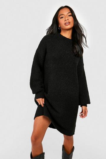 Boucle Knit Oversized Jumper Dress black