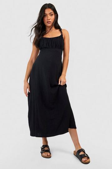 Black Maternity Linen Look Tie Strap Midaxi Dress