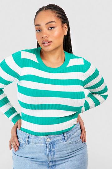 Plus Wide Stripe Fine Gauge Sweater green