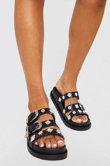 Western Detail Triple Strap Slider black
