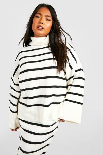 Plus Soft Knit Stripe Sweater ivory