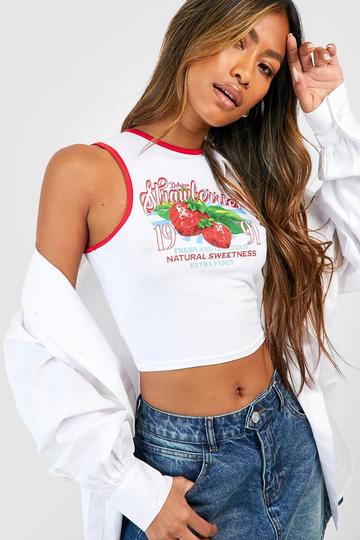 Strawberry Print Crop Ringer Vest white