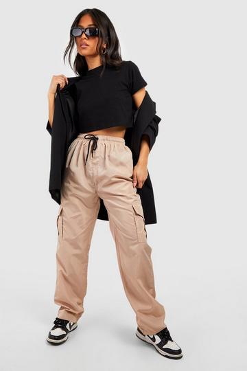 Petite Straight Leg Parachute Shell Cargo Joggers stone