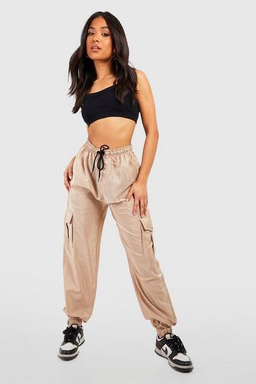 Petite Cuffed Parachute Shell Cargo Joggers stone
