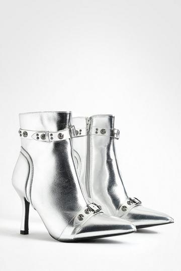 Metallic Studded Ankle Boots silver