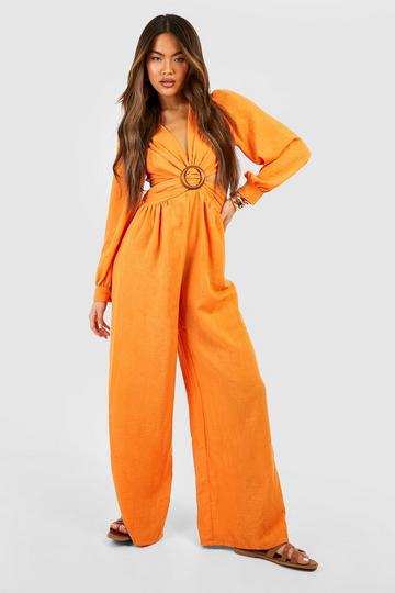 Linen Look Cut Out Detail Jumpsuit orange