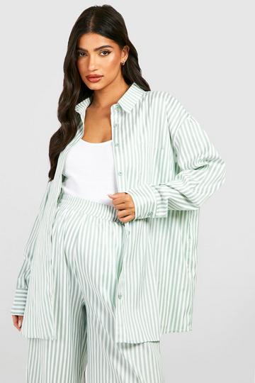 Green Maternity Stripe Oversized Shirt