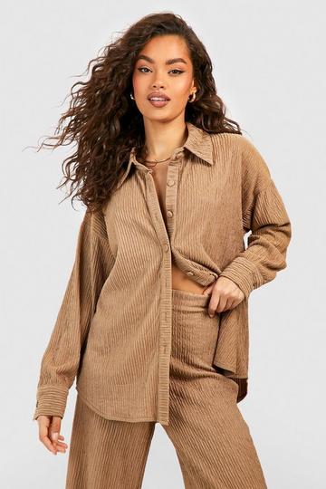 Sand Beige Crinkle Relaxed Fit Shirt