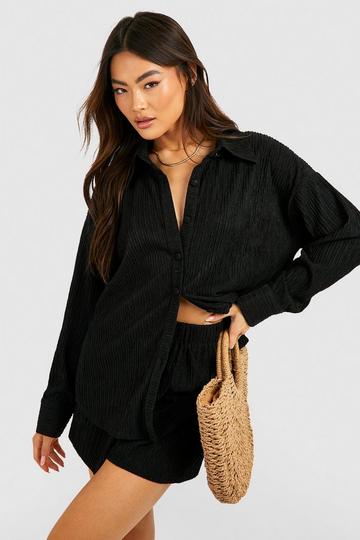 Black Crinkle Relaxed Fit Shorts