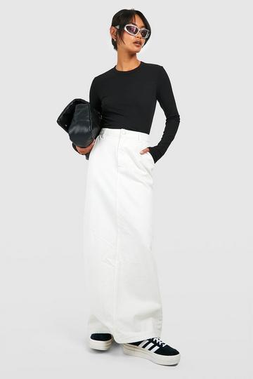Split Back Denim Maxi Skirt white