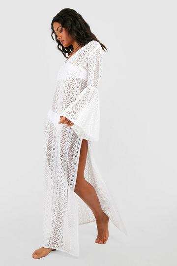 Beach Long Sleeve Lace Dress white