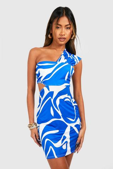 Abstract Cut Out Bodycon Dress blue