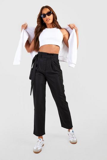Black Tall Paperbag Waist Tapered Pants