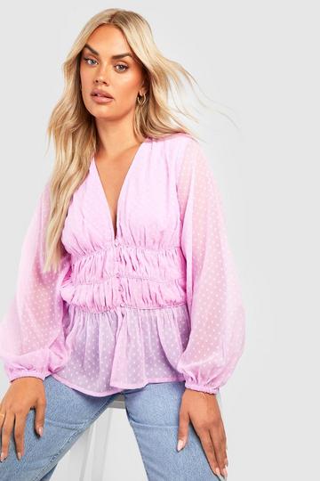 Lilac Purple Plus Dobby Rouched Blouse