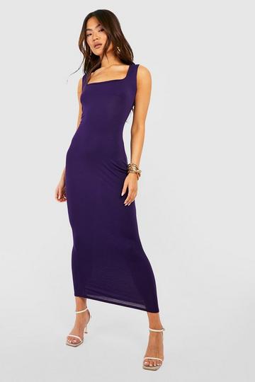 Basic Square Neck Midi Dress purple