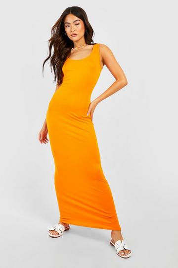 Orange Basic Scoop Neck Maxi Dress
