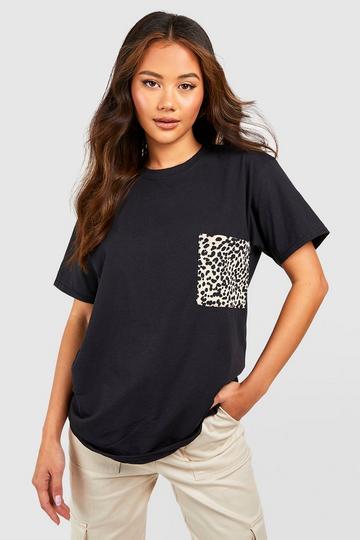 Leopard Print Pocket Oversized T-shirt black