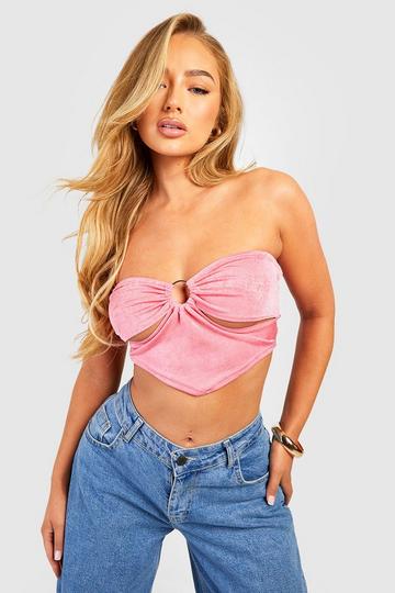 Baby Pink Textured Woven Floral Bandeau Long Top