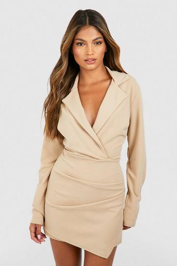 Stone Beige Tailored Wrap Detail Fitted Blazer Playsuit