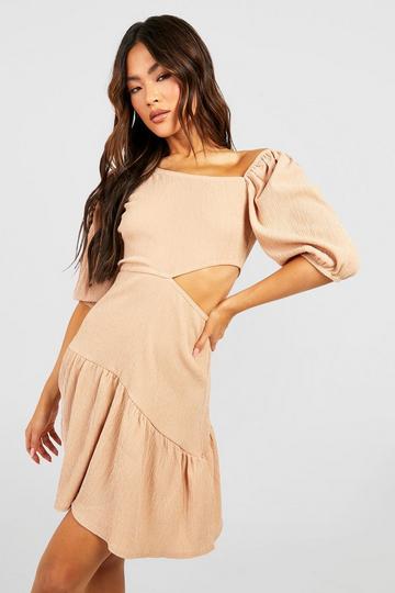 Textured Tiered Cut Out Smock Dress stone