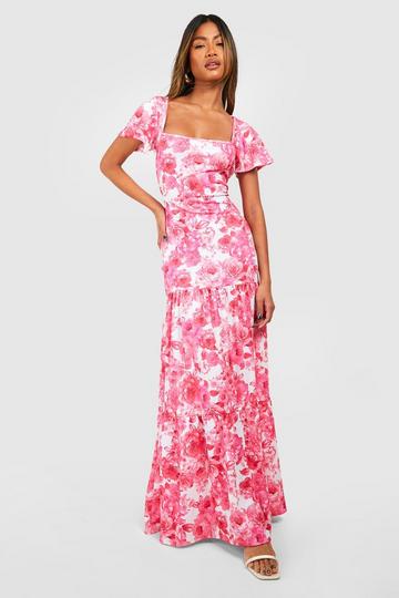 Ditsy Floral Ruffle Maxi Dress pink