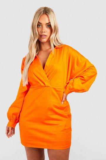 Orange Plus Wrap Shirt Dress