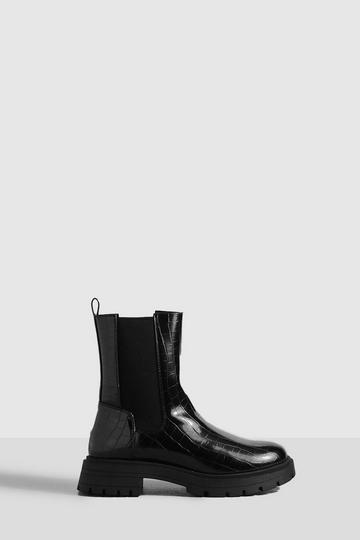 Wide Fit Back Tab Croc Chelsea Boots