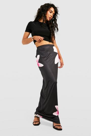 Floral Slip Maxi Slip Skirt black