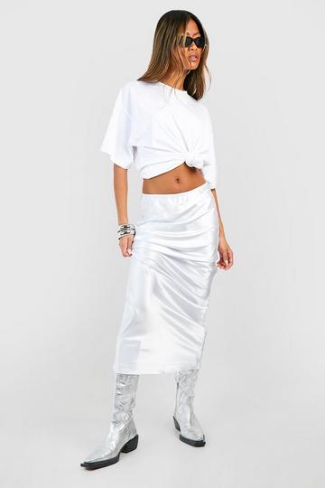 Silver Satin Bias Maxi Skirt