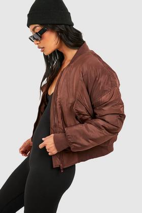 HUGO - Cropped satin bomber jacket with ruched sleeves