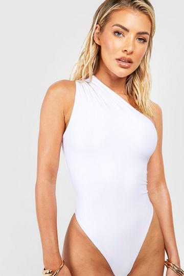 Ruched One Shoulder Swimsuit white