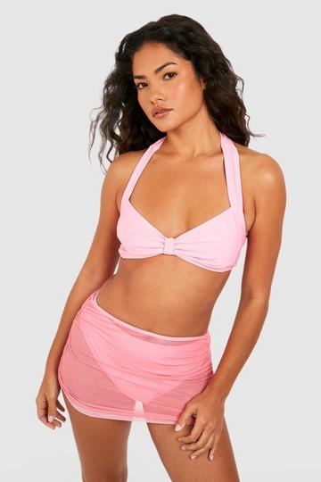 Tummy Control Mesh Overlay High Waist Bikini Brief pink