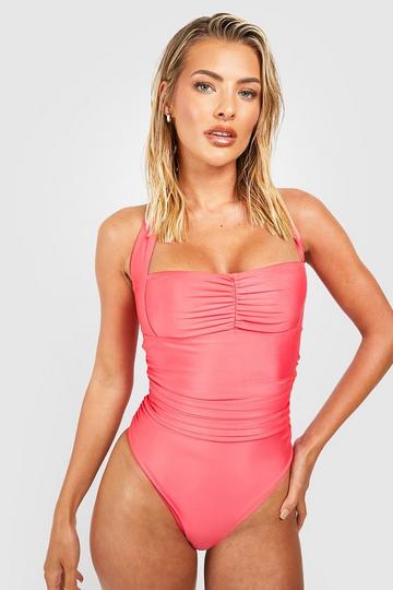 Tummy Control Halterneck Ruched Swimsuit pink