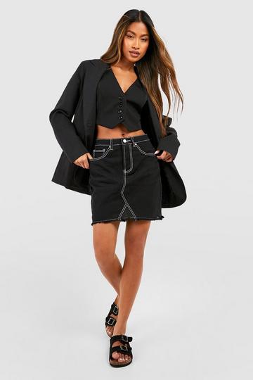 Stitch Detail Denim Mini Skirt black