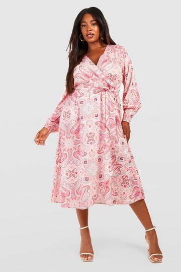 Plus Paisley Woven Midi Dress pink