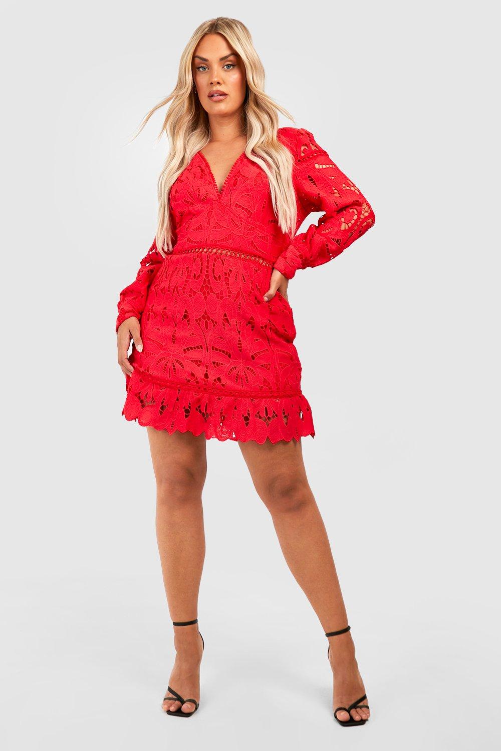 Boohoo red clearance lace dress