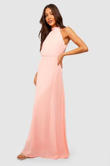 Coral Pink Chiffon Halterneck Maxi Dress
