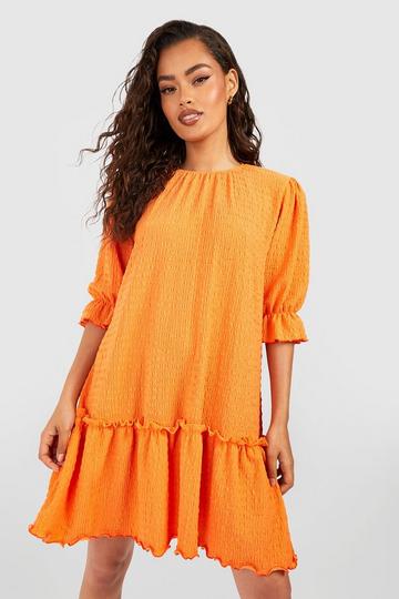 Puff Sleeve Textured Smock Dress orange