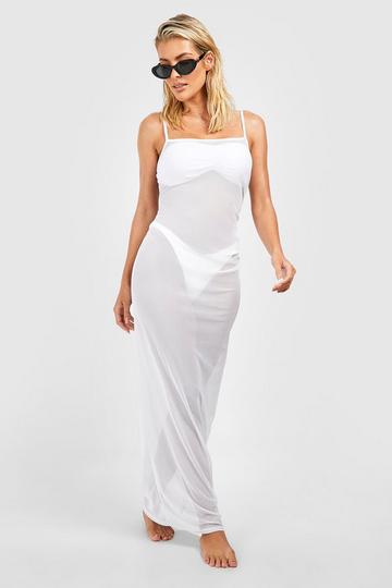 Mesh Strappy Beach Maxi Dress white