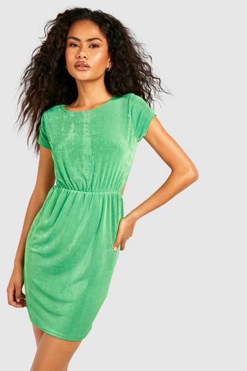 Green Textured Slinky Cut Out Mini Dress