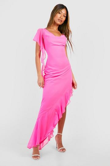 Chiffon Cowl Neck Maxi Dress bright pink