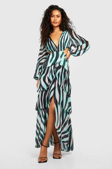 Zebra Cut Out Ruffle Maxi Dress multi