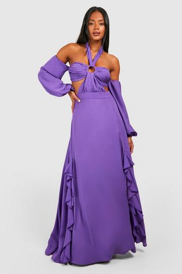 Purple Halterneck Cut Out Chiffon Maxi Dress