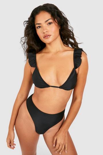 Ruffle Detail Triangle Bikini Top black