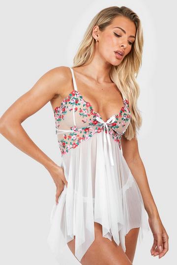 Floral Embroidery Mesh Babydoll white