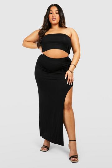 Plus Bandeau And Ruched Side Split Co-ord black