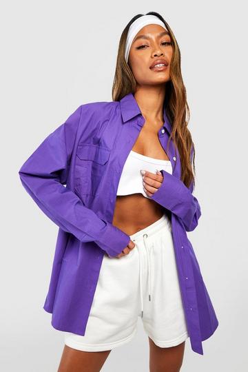 Oversized Cotton Poplin Shirt jewel purple